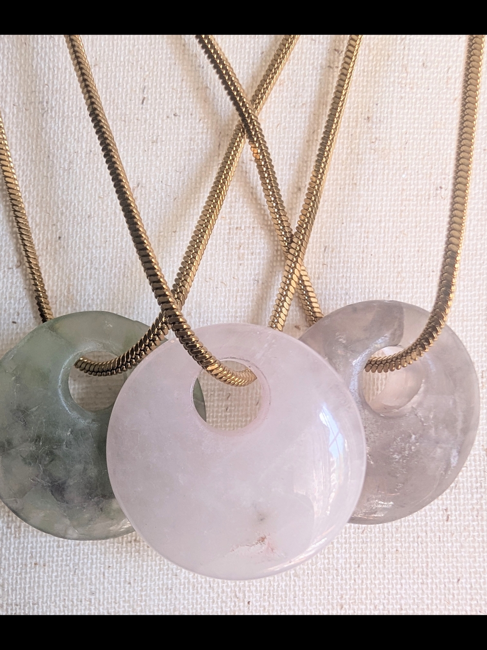 Gold Chain Three-Stone Quartz Pendant Necklaces - Pink, Green, Gray - Picture 8 of 14